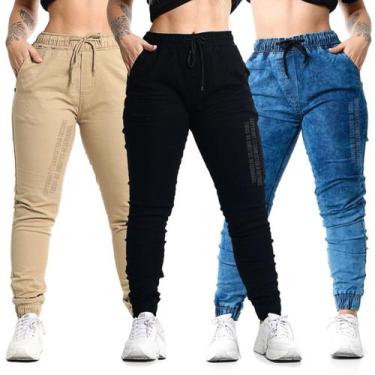 Imagem de Kit Com 3 Peças Calça Joguer  Cores Fem Preto Azul Bege - Apollogy, 48