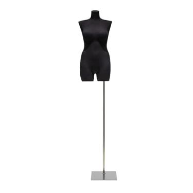 Imagem de Manequins de varejo de corpo feminino de tamanho grande com suporte, altura ajustável de 69 a 92 polegadas, manequim, torso de linho destacável(Black)