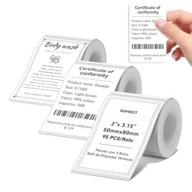 Imagem de 3 Rolos de Etiquetas Adesivas Brancas para NIIMBOT B1 B21 - Etiquetas Térmicas 50x80mm - Ideal para Organização de Alimentos, Casa, Escritório e Escola