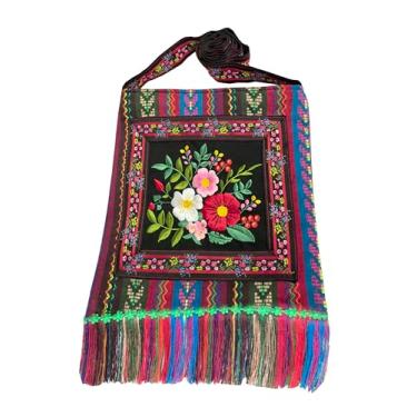 Imagem de Leimandy Bolsa transversal Boho bordada 28 x 28 cm alça lateral dupla bolso étnico bolsas étnicas L6, Flor de camélia, 11 inches by 11 inches