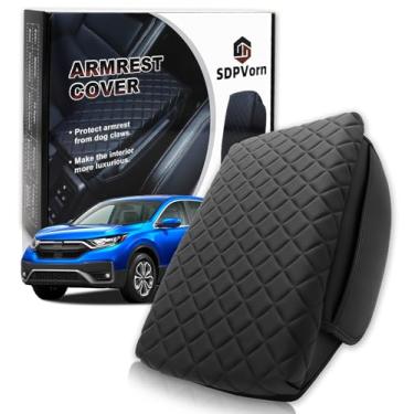 Imagem de SDPVorn Capa de apoio de braço para Honda CRV almofada de console central com bolsos de armazenamento organizador, protetor de tampa de descanso de braço de couro sintético preto acessórios interiores