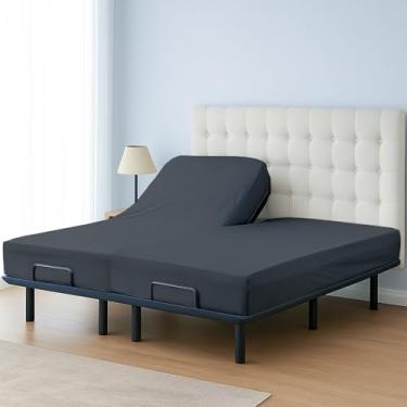 Imagem de Cottington Lane 1 lençol com elástico superior dividido com cabeça flexível California King apenas para cama ajustável, algodão egípcio premium de 38 cm com bolso profundo, lençol de baixo dividido