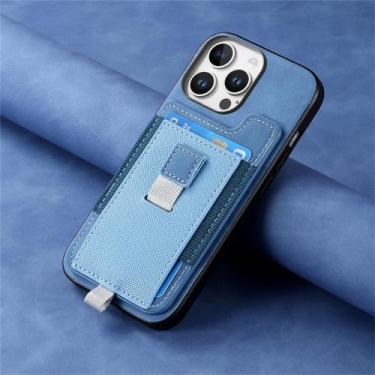 Imagem de YOGISU Capa de celular magnética removível com porta-cartões para iPhone 16 Pro Max (para iPhone 16 Pro Max/Azul)