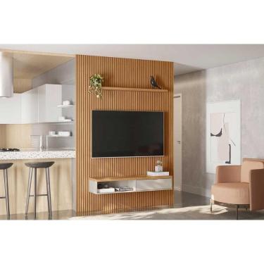 Imagem de Home p/ TV até 85 Pol Modular 2.2 Ripado c/ 1 Porta 1 Prat. 219x250cm Nature/Off White - Linea Brasil