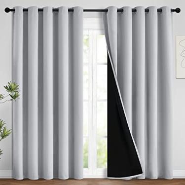 Imagem de Yakamok 100% painéis forrados com blackout, cortinas blackout com isolamento térmico para quarto, cortinas bloqueadoras de calor para sala de estar (157 x 213 cm, cinza claro, 2 painéis)