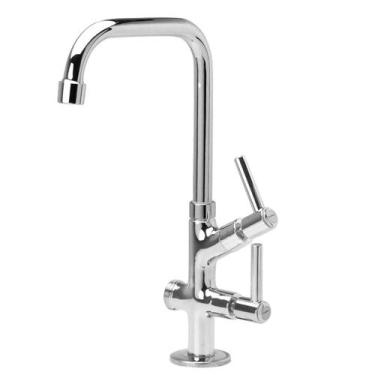 Imagem de Torneira Cozinha Bica Móvel Alta Duas Saídas Bancada Cromada - Furkin