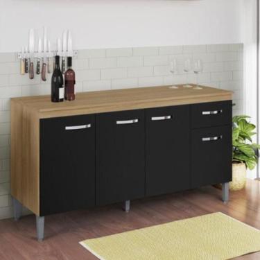 Imagem de Balcão de Cozinha 3 Portas 1,50m Cheltenham amendoa preto - CasaH