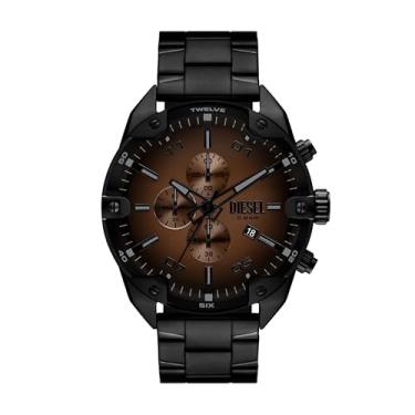 Imagem de Diesel Relógio masculino de aço inoxidável preto com cronógrafo cravado (modelo: DZ4691)