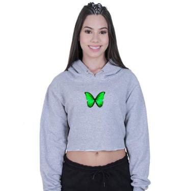 Imagem de Cropped Moletom Feminino Borboleta Verde - Lafre, Cinza, M