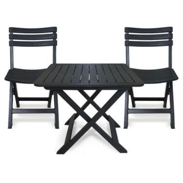 Imagem de Kit Mesa Quadrada Plástica Dobrável c/ 2 Cadeiras Bar Jardim - Arqplas