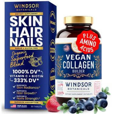 Imagem de Suplementos veganos de colágeno Windsor Botanicals 30 comprimidos