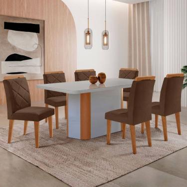 Imagem de Mesa de Jantar Isadora 180cm Tampo MDF Vidro Canto Copo e 6 Cadeiras Melissa