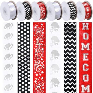 Imagem de Juinte Fita vermelha e preta de 60 metros, fita de cetim de futebol de 7/20.3 cm de largura para embrulho de presente, suprimentos para mães, lembrancinhas de festa de futebol, decorações de líderes