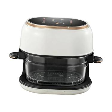 Imagem de WeiLaiKeQi Fritadeira a ar com vidro visível e janela de visualização de 360°, compacta, capacidade de 4 litros, design de bandeja longa para frango, bolo, Branco