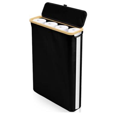 Imagem de Armazenamento de papel higiênico de 40 L com tampa e janela lateral, cesta de papel higiênico à prova de poeira comporta até 24 rolos padrão para trailer de banheiro (preto)