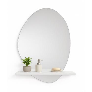 Imagem de Espelho Decorativo 80Cm Com Prateleira Branca Mdf Closet Quarto - Móve