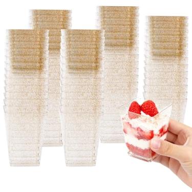 Imagem de BUWUSMU Pacote com 150 mini copos de sobremesa de 142 g, copos de plástico parfait com glitter dourado para pudim, geleia, sorvete, frutas, charcutaria, aniversário, casamento e artigos de festa de