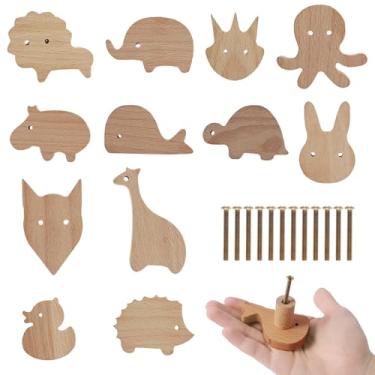 Imagem de Puxadores de gaveta de berçário em forma de cômoda de madeira, fácil de instalar, puxadores fofos de desenho animado de madeira com 12 parafusos para armário de quarto