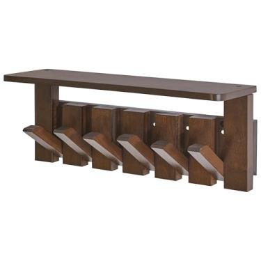 Imagem de YMYNY Suporte de parede com prateleira, prateleira de parede com ganchos retráteis, cabideiro de parede de madeira para entrada, quarto para pendurar roupas/casacos/chaves/chapéus/toalhas/bolsas