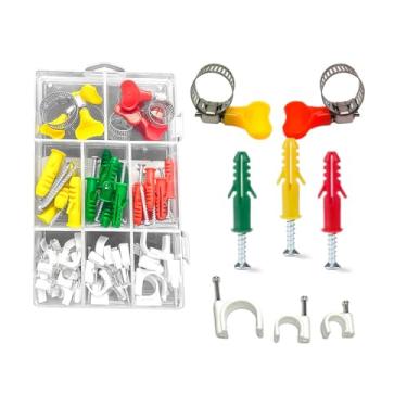 Imagem de Kit Jogo de Fixação, Abraçadeiras e Buchas com Parafusos, Organizador com Compartimentos, 71 Peças, Kit de Fixação para Reparos e Instalações Profissionais, Completo para Fios e Cabos