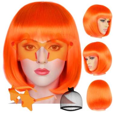 Imagem de Peruca ANOGOL Orange Bob com franja e óculos de sol Star
