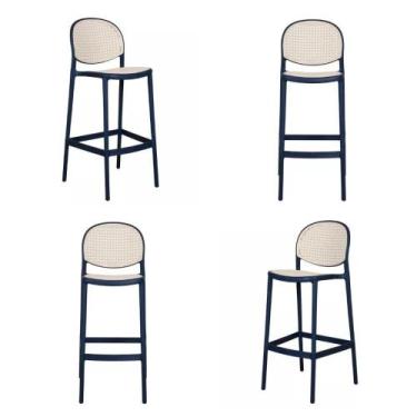 Imagem de Kit 04 Banquetas Positano Alta Polipropileno Azul  - 73054 - Sun House