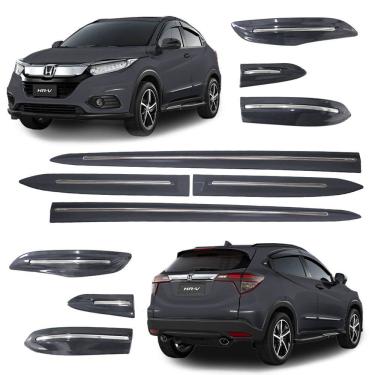 Imagem de Jogo Friso Lateral Honda HR-V 2016 a 2022 e Protetor de Para-choque Cinza Barium com Filete Cromado