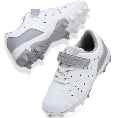 Imagem de Chuteira de softball, para meninas, meninos, jovens, chuteira de beisebol infantil, lacrosse, Branco, cinza, 15