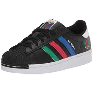 Imagem de adidas Performance Superstar 2 CF I Tênis de basquete moderno, Core preto/verde/branco, 18