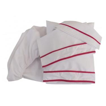 Imagem de Kit Berço Bebê 5 pçs Percal 100% Algodão 1v Lençol c Elástico 1 Lençol de cima 2 Fronhas 1 Travesseiro Cheio (Viés Pink, Pequeno de solteiro)