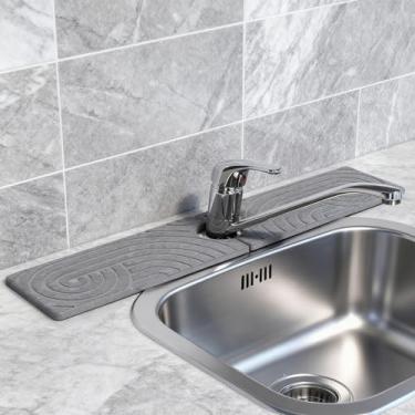 Imagem de Hopegiver Tapete de torneira de pedra para pia de cozinha - protetor de respingos de pia de 60 x 13 cm, tapete protetor de pia de diatomita de secagem rápida, bandeja de pedra absorvente de água