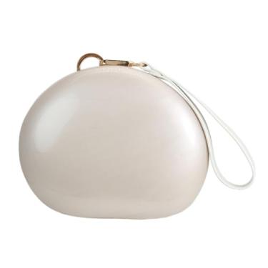Imagem de PSBIY Bolsa feminina de acrílico em forma de concha em mármore acrílico para noite, semicírculo, mini bolsa para festa de casamento, formatura, Pérola branca