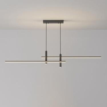 Imagem de Lustre LED Linear Pendente com Holofote 35,4” Luminária de Ilha de Cozinha Preta Luminária de Teto Pendurada 26W Luzes Suspensas para Sala de Estar Luminárias de Mesa de Jantar