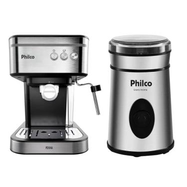 Imagem de Kit Philco Cafeteira Expresso Inox PCF04A 20 Bar e Moedor de Café Elétrico Grano Aroma PMC0I 50g Colher Dosadora