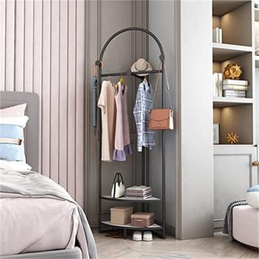 Imagem de Cabide de canto para corredor de canto de árvore piso quarto contra a parede triângulo cabideiro sala de estar casa canto cabideiro (cor: dourado 1, tamanho: 180 x 37,5 x 37,5 cm) (preto 1 180 x 37,5