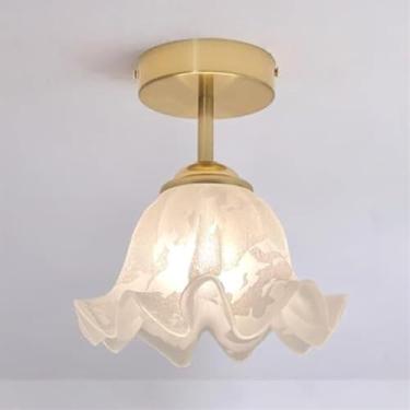Imagem de KSSTEVNBD Luz de teto de vidro branco leite vintage corredor semi embutida luz de teto nórdica meados do século moderno perto do teto luminárias para banheiro varanda hall de entrada fazenda quarto