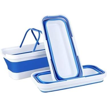 Imagem de Balde Dobrável Retrátil Flexível Retangular Silicone Multiuso Com 4 Rodinha 18L(Balde Azul)