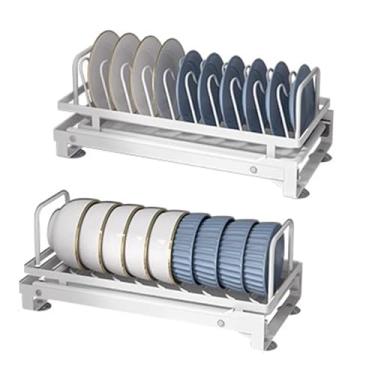 Imagem de AKALNNB Escorredor para balcão de cozinha, conjunto de drenos compacto de 2 níveis, escorredor antiferrugem, escorredor de pratos de grande capacidade, escorredor de pratos de drenagem eficaz (Bianco