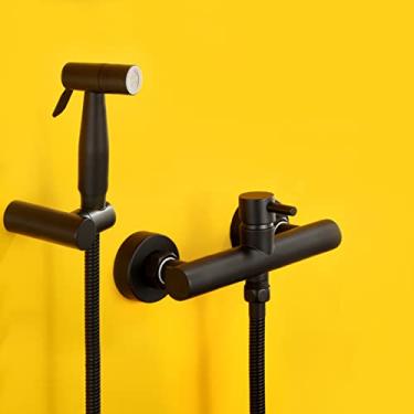Imagem de CUTPOIY Kit de pulverizador de bidê para vaso sanitário preto de função única montagem na parede kit de pulverizador de torneira para vaso sanitário quente e frio kit de pulverização misturador de