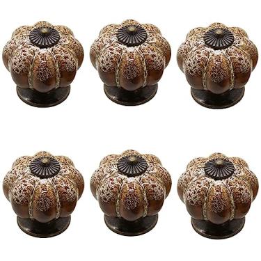 Imagem de Puxador criativo para móveis - Puxadores de armário de abóbora de cerâmica, conjunto de 6, puxador de gaveta com estampa de leopardo de porcelana rústica (branco)