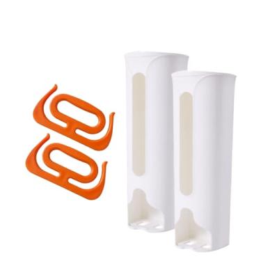 Imagem de Kit 2 Puxa Saco De Parede Dispenser Auto Adesivo Com 2 Suportes Alça De Sacolas De Mercado Prático E Confortável (BRANCO)