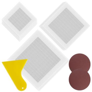 Imagem de QUWUMGD Kit de reparo de parede de gesso 13 peças de 4/6/20.3 cm Patch de rachadura de malha de fibra de vidro autoadesivo patch de reparo de parede com raspador lixa, kit de reparo de furo de drywall