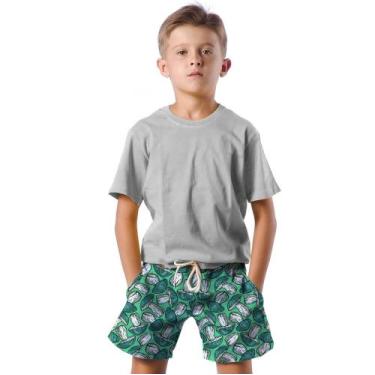 Imagem de Shorts Infantil Bermuda Calção Praia Verão Cogumelos Verde Cartoon 101