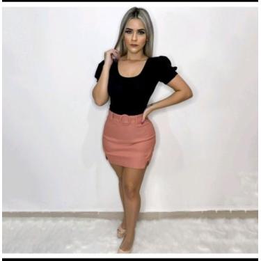 Imagem de Short Saia Feminina Fenda Lateral Bengaline com cinto - Amora mora , R