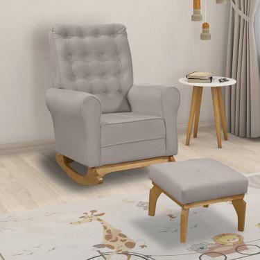 Imagem de Poltrona de Amamentação com Balanço e Puff Manu Veludo Marrom Base de Madeira F06 - D'Rossi