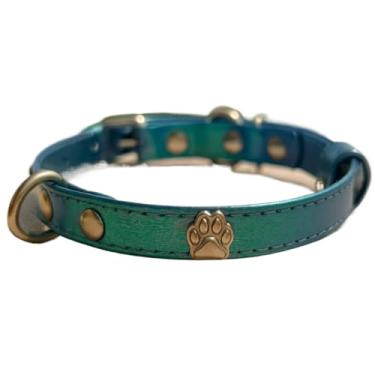 Imagem de Coleira Cachorro Couro Legítimo Rosa Filhote Delicada Passear Moda Fina Ajustável Confortável Moda(Furta-Cor,M)