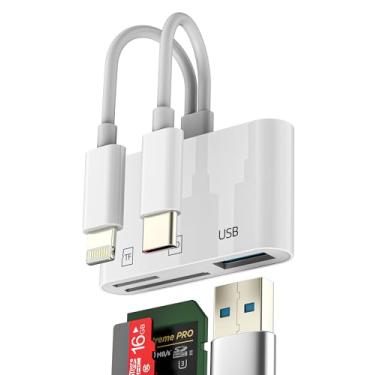 Imagem de Adaptador USB USB C Leitor de Cartão SD Lightning (3 em 1) Câmera Digital Micro SD TF Memória USB-A Porta para iPhone 16 15 14 Flash Drive para iPad OTG 3.0 StorageTransfer MacBook Tipo C Laptop para