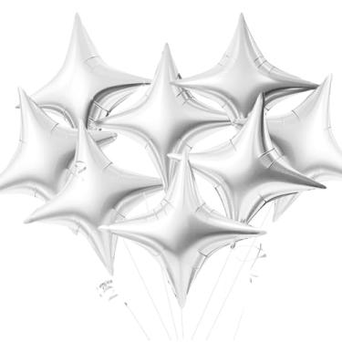 Imagem de TONIFUL 20Pcs 26Inch Star Balloons Grande Prata Quatro Pontas Estrela Forma Balões Foil Grande Prata Estrela Mylar Balões Para Aniversário Casamento Chá De Bebê Aniversário Noivado Festa Decorações