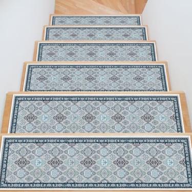 Imagem de InIsaJace Passos de escada para degraus de madeira, pacote com 15, corredores de treliça marroquina, antiderrapantes e laváveis, tapete de treliça marroquina para escadas com suporte de silicone 20 x