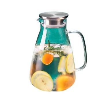 Imagem de Jarro Chaleira fria doméstica resistente ao calor, bule de chá, jarra água grande capacidade, vidro com tampa para suco, leite e bebidas(1700ml)